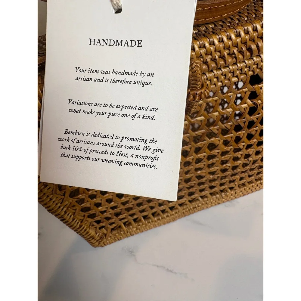 Bembien Flora Crossbody Bag‎ Natural Rattan Woven Box Bag Handmade Bali New